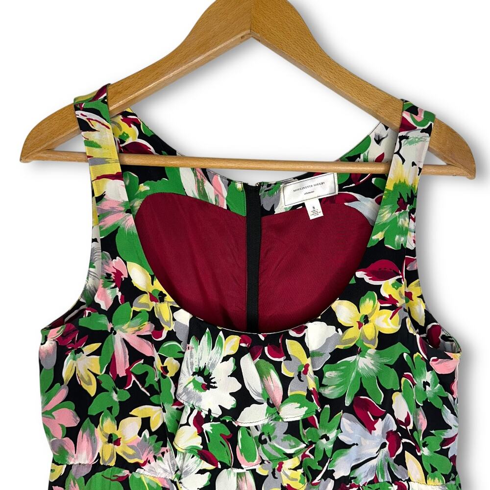 Moulinette Soeurs Anthropologie Akebia Floral Tiered Silk Dress 8 Green Black - Picture 3 of 10